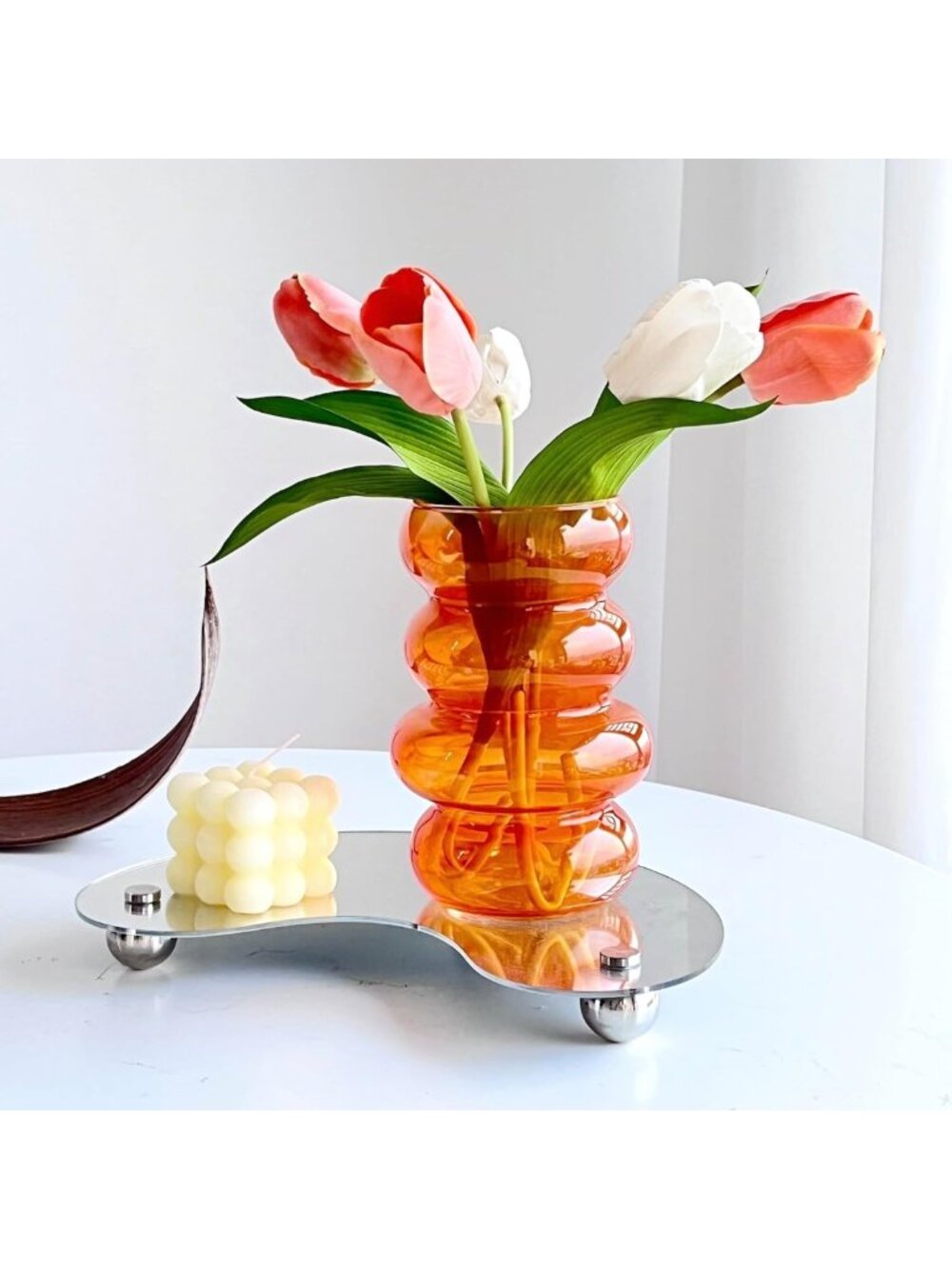 Modern 7-Inch Orange Geometric Glass Vase for Hydroponic Flowers & Home Décor
